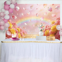 Lofaris Dreamy Pink and Yellow Floral Photography Backdrop, Sparkling Glitter Background for Romantic Photoshoots and Event Decor