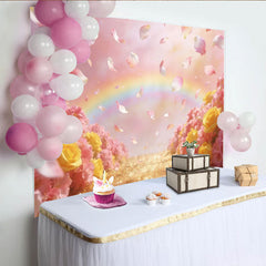 Lofaris Dreamy Pink and Yellow Floral Photography Backdrop, Sparkling Glitter Background for Romantic Photoshoots and Event Decor