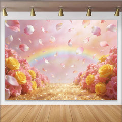 Lofaris Dreamy Pink and Yellow Floral Photography Backdrop, Sparkling Glitter Background for Romantic Photoshoots and Event Decor