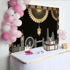 Lofaris Black and Gold Art Deco London City Photography Backdrop, Elegant Skyline Background for Party Decor and Studio Photoshoot