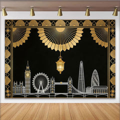 Lofaris Black and Gold Art Deco London City Photography Backdrop, Elegant Skyline Background for Party Decor and Studio Photoshoot