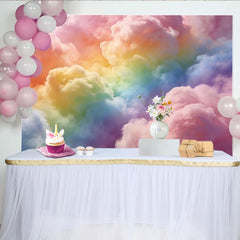 Lofaris Dreamy Pastel Rainbow Cloud Photography Backdrop, Soft Colorful Sky Background for Studio Photoshoot and Party Decor