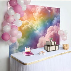 Lofaris Dreamy Pastel Rainbow Cloud Photography Backdrop, Soft Colorful Sky Background for Studio Photoshoot and Party Decor