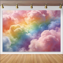 Lofaris Dreamy Pastel Rainbow Cloud Photography Backdrop, Soft Colorful Sky Background for Studio Photoshoot and Party Decor