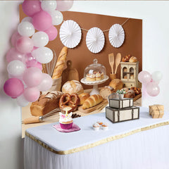 Lofaris Rustic Bakery Photography Backdrop with Fresh Bread and Pastries, Studio Background for Food Photography and Kitchen Decor
