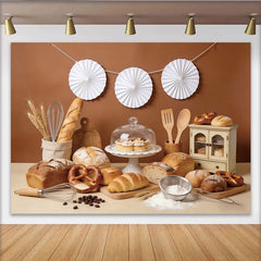 Lofaris Rustic Bakery Photography Backdrop with Fresh Bread and Pastries, Studio Background for Food Photography and Kitchen Decor