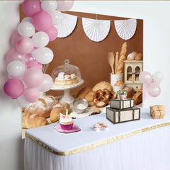 Lofaris Rustic Brown Bakery Photography Backdrop with Fresh Bread and Pastries, Charming Kitchen Background for Food Photography Studio