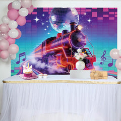 Lofaris Vibrant Neon Train Retro Music Photography Backdrop, Disco Ball Party Background for Studio Photoshoot