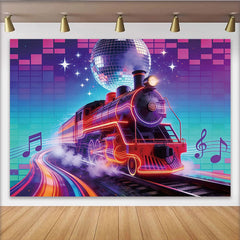 Lofaris Vibrant Neon Train Retro Music Photography Backdrop, Disco Ball Party Background for Studio Photoshoot
