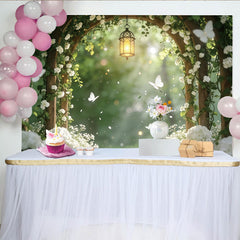 Lofaris Romantic White Floral Arch Photography Backdrop with Lantern, Elegant Garden Background for Wedding and Studio Photoshoot