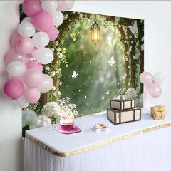 Lofaris Romantic White Floral Arch Photography Backdrop with Lantern, Elegant Garden Background for Wedding and Studio Photoshoot