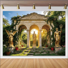 Lofaris Ancient Garden Archway Photography Backdrop with Golden Statues, Elegant Stone Archway Background for Artistic Portrait Photoshoot