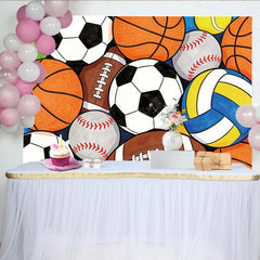 Lofaris Vibrant Sports Ball Birthday Backdrop for Kids Party, Dynamic Photo Booth Background for Celebration