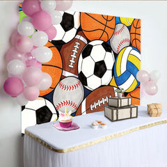 Lofaris Vibrant Sports Ball Birthday Backdrop for Kids Party, Dynamic Photo Booth Background for Celebration