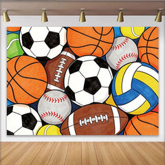 Lofaris Vibrant Sports Ball Birthday Backdrop for Kids Party, Dynamic Photo Booth Background for Celebration