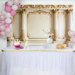 Lofaris Elegant Gold Column Photography Backdrop with Ornate Moldings, Luxurious Studio Background for Professional Portrait.