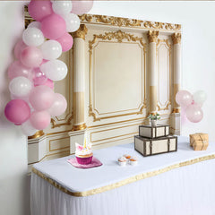 Lofaris Elegant Gold Column Photography Backdrop with Ornate Moldings, Luxurious Studio Background for Professional Portrait.