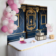 Lofaris Royal Blue and Gold Ornate Wall Photography Backdrop, Elegant Studio Background for Professional Portrait Photoshoot