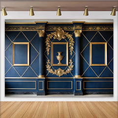 Lofaris Royal Blue and Gold Ornate Wall Photography Backdrop, Elegant Studio Background for Professional Portrait Photoshoot