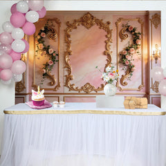 Lofaris Elegant Pink Floral Photography Backdrop with Gold Frames, Luxurious Studio Background for Romantic Portrait Photoshoot