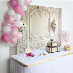 Lofaris Elegant White Fine Art Photography Backdrop with Ornate Moldings, Luxurious Studio Background for Professional Portrait