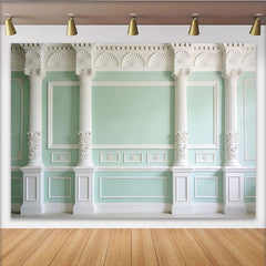 Lofaris Mint Green Classical Column Fine Art Photography Backdrop, Elegant Studio Background for Portrait Photoshoot