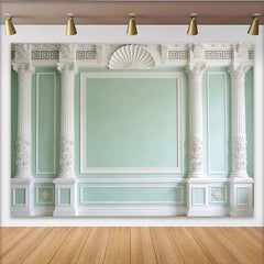 Lofaris Elegant Light Green Classical Architecture Photography Backdrop, White Columns and Ornate Moldings Studio Background for Portraits
