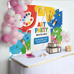Lofaris Colorful Paint Splatter Art Party Birthday Backdrop with Apron and Brushes, Creative Photo Booth Background for Kids Celebration