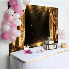 Lofaris Golden Glitter Photography Backdrop with Velvet Curtains, Luxurious Studio Background for Elegant Events and Portraits