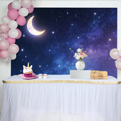 Lofaris Glowing Crescent Moon Starry Night Photography Backdrop, Deep Blue Galaxy Background for Studio Portrait