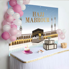 Lofaris Hajj Mabrour Islamic Pilgrimage Backdrop with Kaaba, Elegant Religious Celebration Background for Muslim Festival Decor