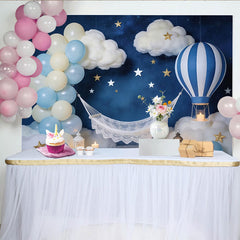 Lofaris Dreamy Night Sky Baby Photography Backdrop with Hot Air Balloon and Stars, Celestial Studio Background for Newborn Photoshoot