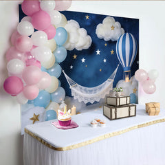 Lofaris Dreamy Night Sky Baby Photography Backdrop with Hot Air Balloon and Stars, Celestial Studio Background for Newborn Photoshoot