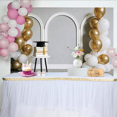 Lofaris Elegant Gold and White Balloons Graduation Backdrop with Books and Cap, Arch Wall Background for Party Photoshoot
