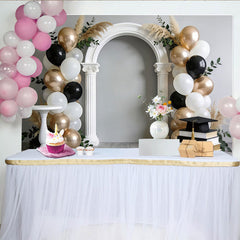 Lofaris Elegant Black and Gold Graduation Backdrop with Arch and Balloons, Stylish Photo Booth Prop for Celebration Party