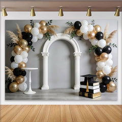 Lofaris Graduation Party Backdrop with Elegant Arch and Gold Balloons, Professional Studio Background for Memorable Photoshoot