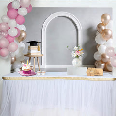 Lofaris White and Rose Gold Graduation Backdrop with Balloons and Cap, Elegant Photo Background for Party Celebration