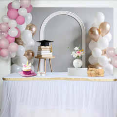 Lofaris Elegant White and Rose Gold Graduation Backdrop with Cap and Books, Stylish Photo Booth Prop for Celebration Party Decor