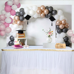 Lofaris Elegant Graduation Backdrop with White, Grey and Rose Gold Balloons, Stylish Party Decor for Ceremony Photoshoot