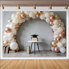 Lofaris White Rose Gold Balloon Arch Graduation Backdrop, Elegant Confetti Balloons Photography Background for Celebration Party Decor