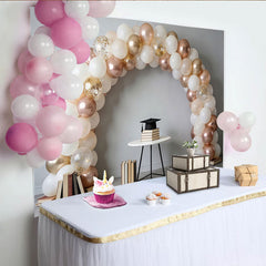 Lofaris White Rose Gold Graduation Backdrop with Balloons and Cap, Elegant Photo Background for College and High School Party Decor