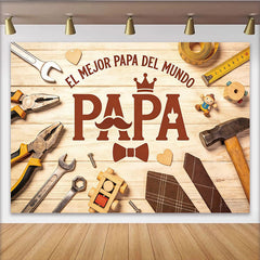 Lofaris Rustic Wood Fathers Day Backdrop with Tools and Papa Text, Charming Photo Booth Background for Family Celebration