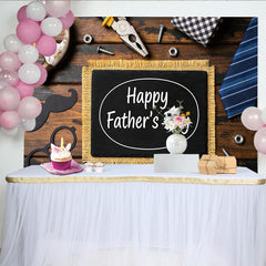 Lofaris Happy Fathers Day Photography Backdrop with Rustic Wood Tools and Tie, Elegant Photo Booth Prop for Celebration Decor