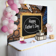Lofaris Happy Fathers Day Photography Backdrop with Rustic Wood Tools and Tie, Elegant Photo Booth Prop for Celebration Decor