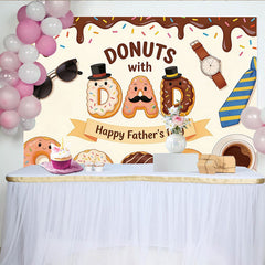 Lofaris Sweet Cartoon Donuts with Dad Happy Father's Day Backdrop, Adorable Party Decor for Dad's Special Celebration