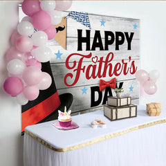 Lofaris Happy Father's Day Backdrop with White Wood, Top Hat and Bow Tie, Elegant Mustache Banner Photography Background for Dad's Party