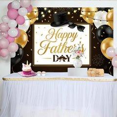 Lofaris Black and Gold Fathers Day Backdrop with Balloons and Top Hat, Elegant Party Background for Dad Celebration Photography