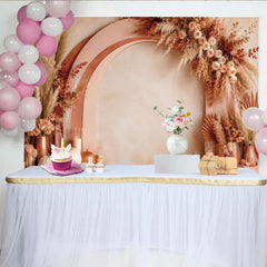 Lofaris Boho Floral Arch Photography Backdrop with Dried Pampas Grass and Roses, Rustic Autumn Harvest Studio Background for Photoshoot