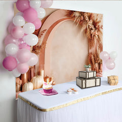 Lofaris Boho Floral Arch Photography Backdrop with Dried Pampas Grass and Roses, Rustic Autumn Harvest Studio Background for Photoshoot