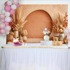 Lofaris Earthy Tone Autumn Arch Photography Backdrop with Pampas Grass, Rustic Fall Studio Background for Photoshoot and Decor